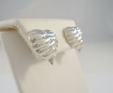 Large Handcrafted Vintage Repousse Sterling Silver Curvy Rouched Puffy Heart Pierced Earrings w/ Modernist Draped Detailing