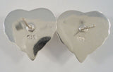 Large Handcrafted Vintage Repousse Sterling Silver Curvy Rouched Puffy Heart Pierced Earrings w/ Modernist Draped Detailing