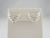 Large Handcrafted Vintage Repousse Sterling Silver Curvy Rouched Puffy Heart Pierced Earrings w/ Modernist Draped Detailing