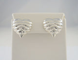 Large Handcrafted Vintage Repousse Sterling Silver Curvy Rouched Puffy Heart Pierced Earrings w/ Modernist Draped Detailing