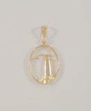 Large New Signed MLJ Detailed Vintage 14K Solid Yellow Gold Lighthouse Pendant w/ a Seagull in Flight Textured Rock Ciff  inside an Oval Frame Pendant Sea Gull Bird