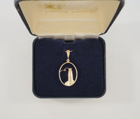 Large New Signed MLJ Detailed Vintage 14K Solid Yellow Gold Lighthouse Pendant w/ a Seagull in Flight Textured Rock Ciff  inside an Oval Frame Pendant Sea Gull Bird