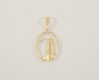 Large New Signed MLJ Detailed Vintage 14K Solid Yellow Gold Lighthouse Pendant w/ a Seagull in Flight Textured Rock Ciff  inside an Oval Frame Pendant Sea Gull Bird