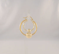 1" Large Signed Vintage Solid 14K Yellow Gold Hinged Hoop Pierced Earrings w/ Floating Ball Sphere Slider Accents