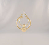 1" Large Signed Vintage Solid 14K Yellow Gold Hinged Hoop Pierced Earrings w/ Floating Ball Sphere Slider Accents