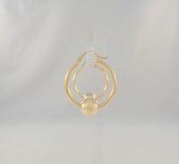 1" Large Signed Vintage Solid 14K Yellow Gold Hinged Hoop Pierced Earrings w/ Floating Ball Sphere Slider Accents