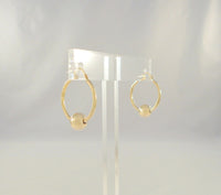 1" Large Signed Vintage Solid 14K Yellow Gold Hinged Hoop Pierced Earrings w/ Floating Ball Sphere Slider Accents