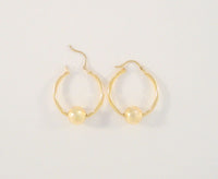 1" Large Signed Vintage Solid 14K Yellow Gold Hinged Hoop Pierced Earrings w/ Floating Ball Sphere Slider Accents