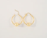 1" Large Signed Vintage Solid 14K Yellow Gold Hinged Hoop Pierced Earrings w/ Floating Ball Sphere Slider Accents