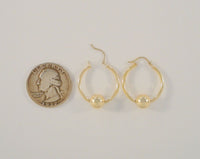 1" Large Signed Vintage Solid 14K Yellow Gold Hinged Hoop Pierced Earrings w/ Floating Ball Sphere Slider Accents