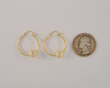 1" Large Signed Vintage Solid 14K Yellow Gold Hinged Hoop Pierced Earrings w/ Floating Ball Sphere Slider Accents