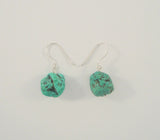 Large Long Handcrafted Vintage Southwest Sterling Silver and Blue-Green Chunk Turquoise w/ Matrix Dangle Hook Earrings