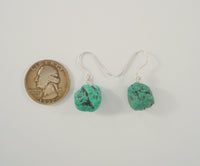 Large Long Handcrafted Vintage Southwest Sterling Silver and Blue-Green Chunk Turquoise w/ Matrix Dangle Hook Earrings