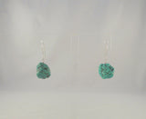 Large Long Handcrafted Vintage Southwest Sterling Silver and Blue-Green Chunk Turquoise w/ Matrix Dangle Hook Earrings