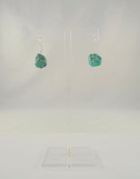 Large Long Handcrafted Vintage Southwest Sterling Silver and Blue-Green Chunk Turquoise w/ Matrix Dangle Hook Earrings