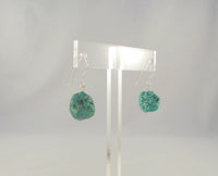 Large Long Handcrafted Vintage Southwest Sterling Silver and Blue-Green Chunk Turquoise w/ Matrix Dangle Hook Earrings