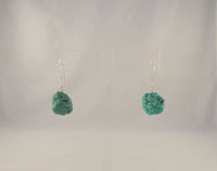 Large Long Handcrafted Vintage Southwest Sterling Silver and Blue-Green Chunk Turquoise w/ Matrix Dangle Hook Earrings