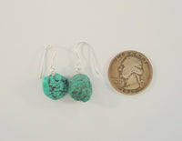 Large Long Handcrafted Vintage Southwest Sterling Silver and Blue-Green Chunk Turquoise w/ Matrix Dangle Hook Earrings