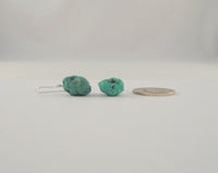 Large Long Handcrafted Vintage Southwest Sterling Silver and Blue-Green Chunk Turquoise w/ Matrix Dangle Hook Earrings