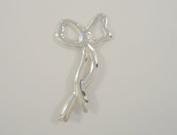 Long Curvy Vintage Sterling Silver Repousse Dimensional Openwork Gift Bow Ribbon Brooch Pin