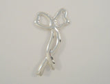 Long Curvy Vintage Sterling Silver Repousse Dimensional Openwork Gift Bow Ribbon Brooch Pin