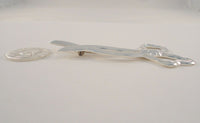 Long Curvy Vintage Sterling Silver Repousse Dimensional Openwork Gift Bow Ribbon Brooch Pin