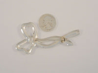 Long Curvy Vintage Sterling Silver Repousse Dimensional Openwork Gift Bow Ribbon Brooch Pin