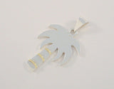 Large, Heavy Handcrafted Vintage Sterling Silver Stylized Tropical Palm Tree Pendant w/ Yellow Gold Accents