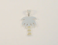 Large, Heavy Handcrafted Vintage Sterling Silver Stylized Tropical Palm Tree Pendant w/ Yellow Gold Accents