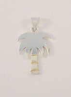Large, Heavy Handcrafted Vintage Sterling Silver Stylized Tropical Palm Tree Pendant w/ Yellow Gold Accents