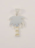 Large, Heavy Handcrafted Vintage Sterling Silver Stylized Tropical Palm Tree Pendant w/ Yellow Gold Accents