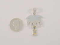 Large, Heavy Handcrafted Vintage Sterling Silver Stylized Tropical Palm Tree Pendant w/ Yellow Gold Accents