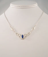 Vintage Sterling Silver & True Blue Lapis Lazuli Ornate Openwork Celtic Knot Necklace 17- 18"