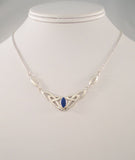 Vintage Sterling Silver & True Blue Lapis Lazuli Ornate Openwork Celtic Knot Necklace 17- 18"