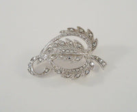 Large Detailed Vintage or Antique Signed Sterling Silver & Marcasite Dimensional Openwork Leaf Pin or Brooch Cuvy Leafy