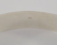 Detailed Vintage Sterling Silver 11.5mm Wide Etched Zig Zag Crosshatched Design on Polished Background Bangle Bracelet w/ Safety Chain  7.25"