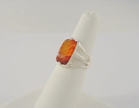 Large Vintage Handcrafted Southwest Sterling Silver & Orange Amber Striated Picture or Moss Agate Split Side Ring Size 6