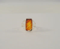 Large Vintage Handcrafted Southwest Sterling Silver & Orange Amber Striated Picture or Moss Agate Split Side Ring Size 6