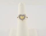 Signed, Bold Vintage Signed Brighton Sterling Silver w/ Gold Detailed Abstract Modernist Carved Dots Heart Split Side Ring Size 5
