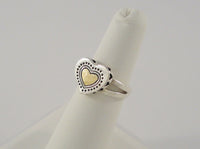 Signed, Bold Vintage Signed Brighton Sterling Silver w/ Gold Detailed Abstract Modernist Carved Dots Heart Split Side Ring Size 5