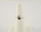 Sparkly Signed Vintage Solid 14K White Gold Oval Blue Sapphire w/ Diamond Accents Ring Curvy Size 5