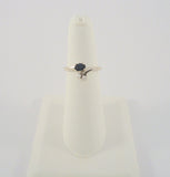 Sparkly Signed Vintage Solid 14K White Gold Oval Blue Sapphire w/ Diamond Accents Ring Curvy Size 5