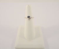 Sparkly Signed Vintage Solid 14K White Gold Oval Blue Sapphire w/ Diamond Accents Ring Curvy Size 5