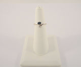 Sparkly Signed Vintage Solid 14K White Gold Oval Blue Sapphire w/ Diamond Accents Ring Curvy Size 5