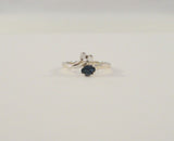 Sparkly Signed Vintage Solid 14K White Gold Oval Blue Sapphire w/ Diamond Accents Ring Curvy Size 5