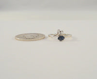 Sparkly Signed Vintage Solid 14K White Gold Oval Blue Sapphire w/ Diamond Accents Ring Curvy Size 5