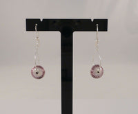 Unique Handcrafted Vintage Sterling Silver w/ Lavender Purple Fading to Silvery White Guilloche Enamel Beaded Hook Dangle Earrings