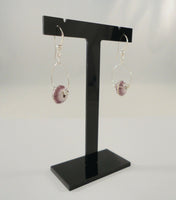 Unique Handcrafted Vintage Sterling Silver w/ Lavender Purple Fading to Silvery White Guilloche Enamel Beaded Hook Dangle Earrings