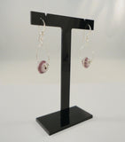 Unique Handcrafted Vintage Sterling Silver w/ Lavender Purple Fading to Silvery White Guilloche Enamel Beaded Hook Dangle Earrings