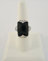 Large Chunky Vintage Sterling Silver w/ Gold Accents Filigree Black Onyx Statement Ring Size 8.5
